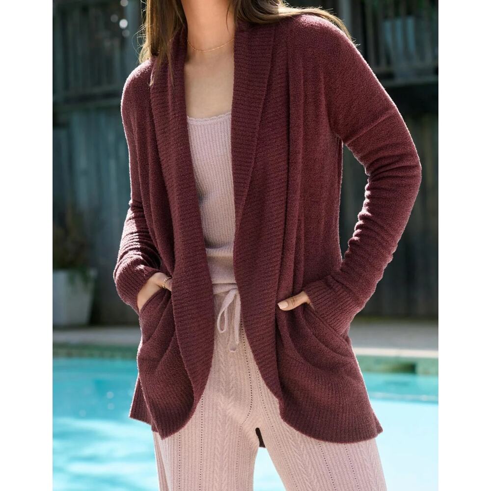 Barefoot Dreams NWOT CozyChic Circle Lounge Cardigan Aubergine Deep Red Medium